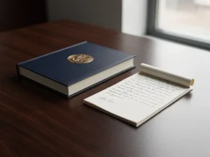 Formeel aanbestedingsdocument met officieel zegel naast een handgeschreven zakelijk voorstel op een donker eiken bureau.
